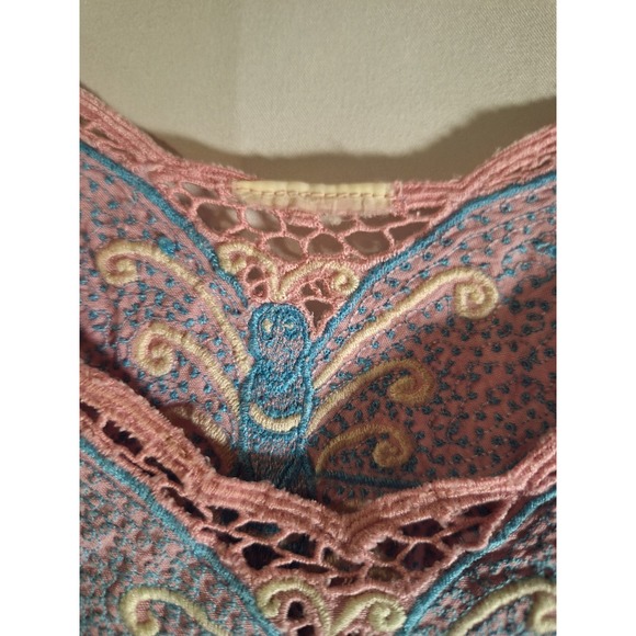 Womens Crochet Butterfly Overlay Top Pink Blue Sheer Boho V-Neck Sleeveless - Picture 3 of 3
